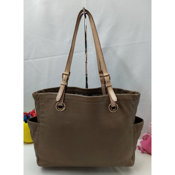 Michael Kors Jet Set Taupe Leather Pockets Double Handle Tote Shoulder Bag - Picture 1 of 14